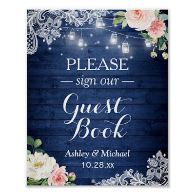  Rustic Blue String Lights Floral Sign Guestbook