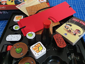 Maki Stack game review box contents wooden playing pieces sushi soy sauce bowl etc