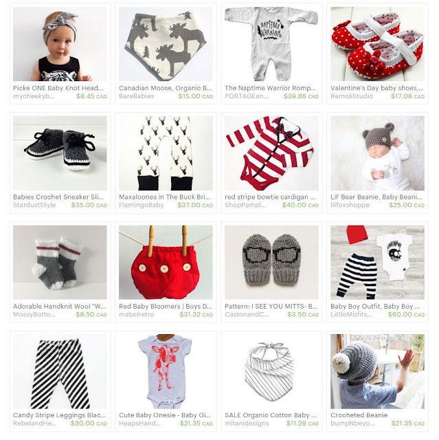 An Etsy Treasury of black, white, and red baby gear. Made in Canada. via www.creativeclementine.com