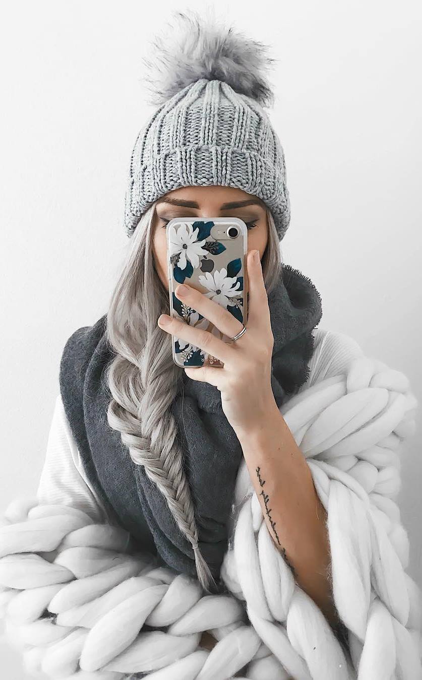 how to wear a knit hat : cashmere scarf + sweater 