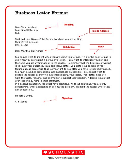 formal letter format for students. format for a Letter