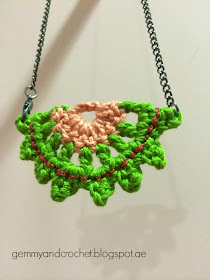 Crochet half moon pendant, crochet necklace