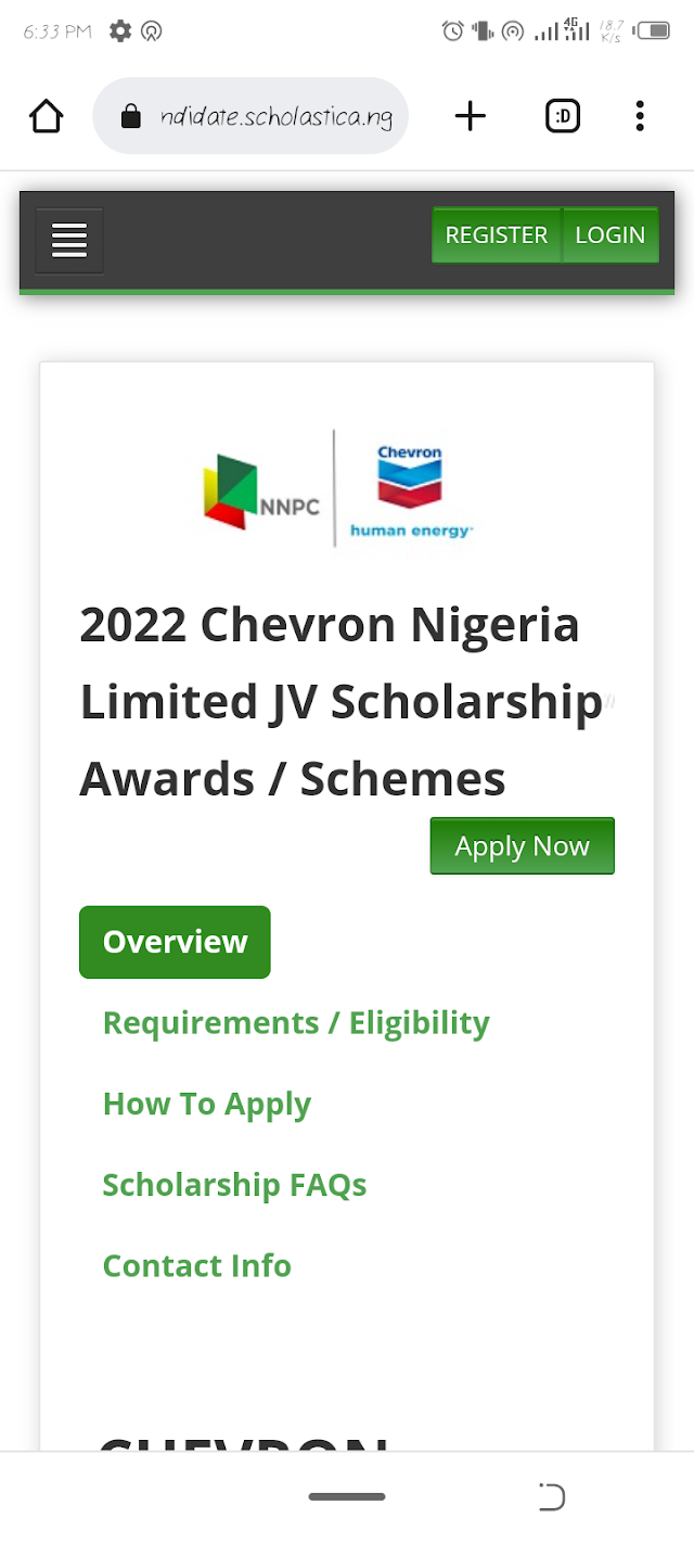 How to apply for NNPCL and chevron Nigeria limited JV scholarship award 2023