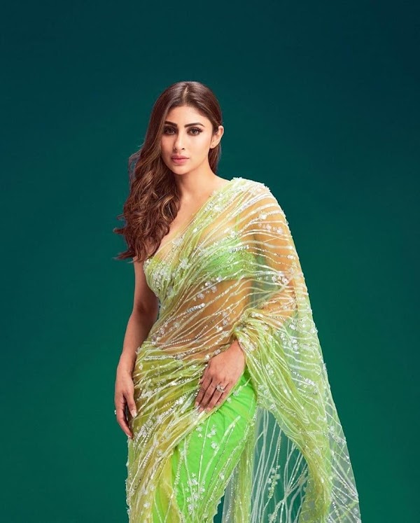 mouni roy neon green saree bollywood actress