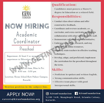 Kiran Foundation Jobs 2024 For Academic Coordinator Position Latest
