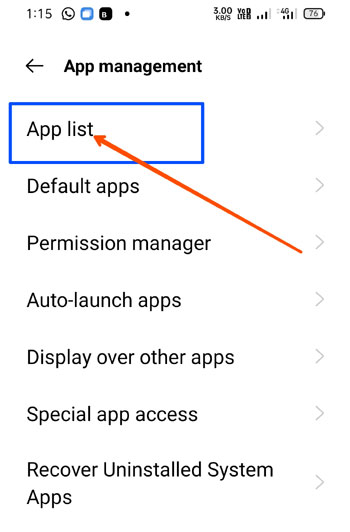 select app list option