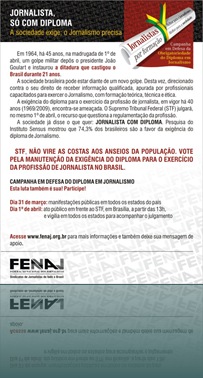 FENAJ Flyer Eletrônico Jornalista só com Diploma 2009