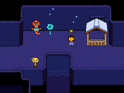 The player enters one of the first screens of Waterfall, the third area of Undertale.