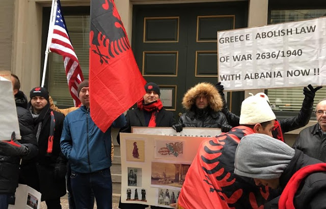 Albanians of Chicago protest at the Greek consulate 