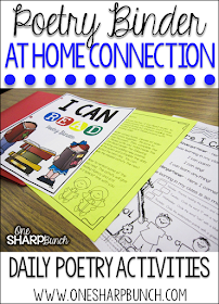 A poetry binder or poetry notebook is the perfect way to incorporate poetry activities into your daily lessons!  By using a poem of the week, you help build reading fluency, phonics and phonemic awareness skills, comprehension, concepts of print and more!