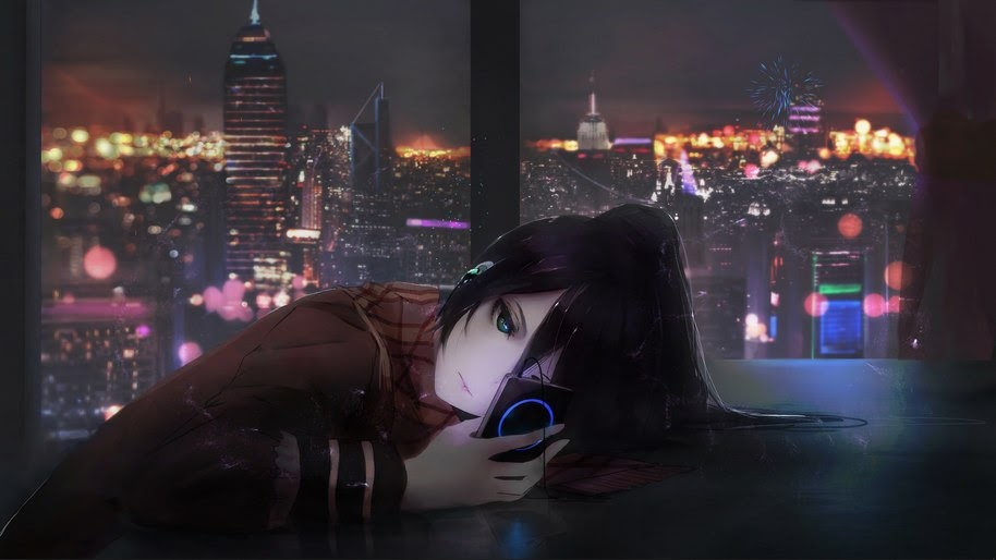 Anime Girl Lonely Night City 4k Wallpaper 242