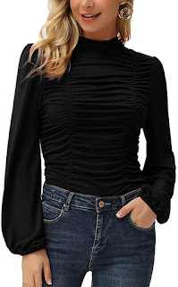 Long Neck Black Women's Blouses