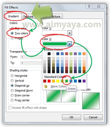  Gambar: Memilih warna gradiasi background dokumen microsoft word 2010