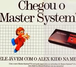 Propaganda do lançamento do Master System com o jogo Alex Kidd na memória.