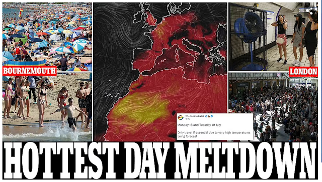 England goes into implosion over 106F most sweltering day EVER that is set to hit on Monday and Tuesday: One master says 'thousands could bite the dust' as Londoners are told don't go AT ALL except if it is 'fundamental' and NHS sounds the caution