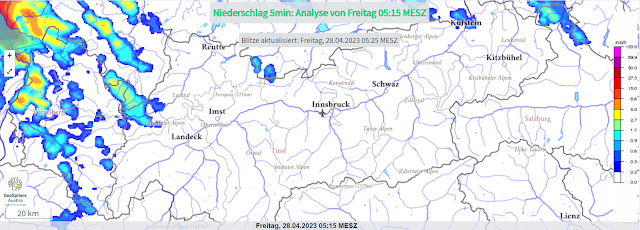 Niederschlag ist im Anmarsch und wird sich heute, am 28.04. über ganz Tirol ausbreiten.