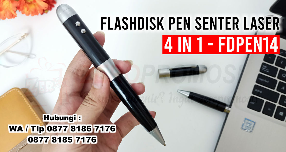 Souvenir Pulpen Pointer USB Senter, Flashdisk Pen Multifungsi, 4 IN 1 USB Pointer Pen & Lamp FDPEN14, Flashdisk pen unik multi fungsi