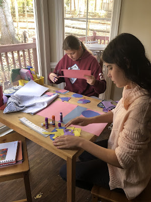 You and Elizabeth working on your art project at the kitchen table.