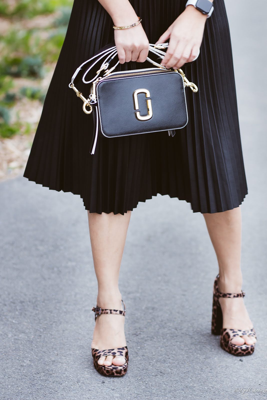 Boat Neck Knit Top | Faux Leather Pleated Skirt | Marc Jacobs Sure Shot Bag | Square Sunglasses | Platform Heels | Petite Fashion | Casual Outfit Idea