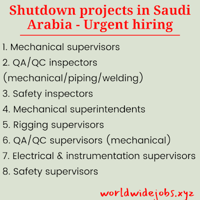 Shutdown projects in Saudi Arabia - Urgent hiring