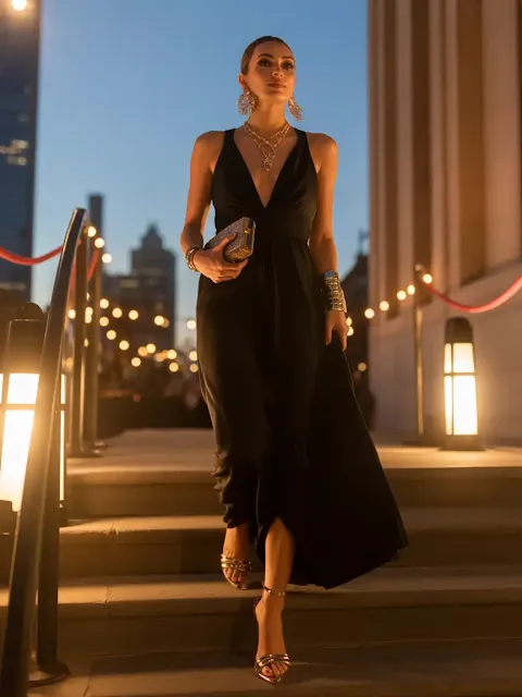 Add Heels and Statement Jewelry