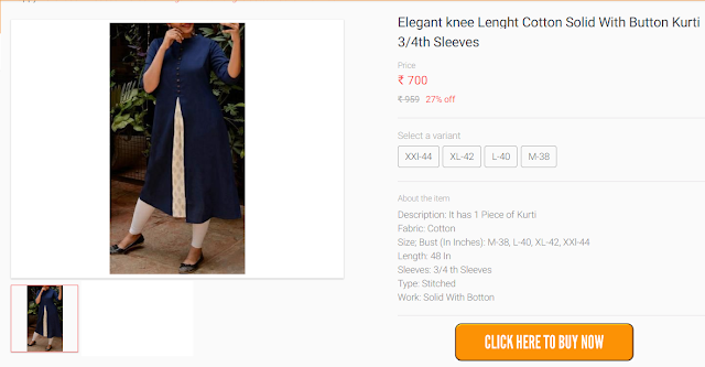  Elegant knee Lenght Cotton Solid With Button Kurti 3/4th Sleeves