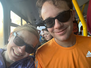 A selfie of me and John on the bus to the race start.