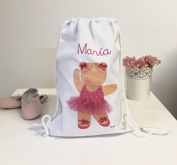 beautiful ballet children's backpack, personalized with the name of the girl.preciosa mochila infantil de ballet, personalizada con el nombre de la niña.