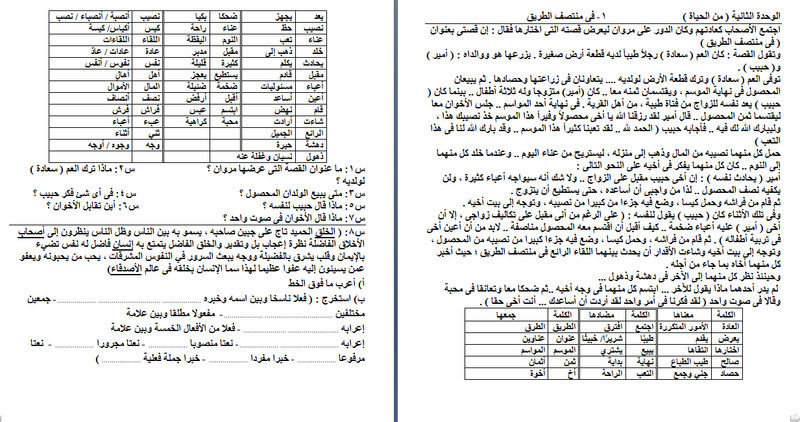 مذكرة مادة اللغة العربية