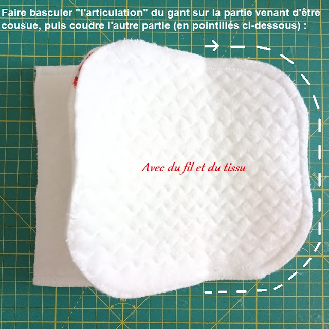 Couture d'un gant de cuisine en tissu.