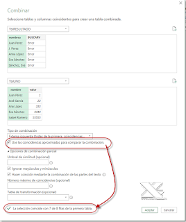 Power Query: Combinar consultas con Coincidencias aproximadas