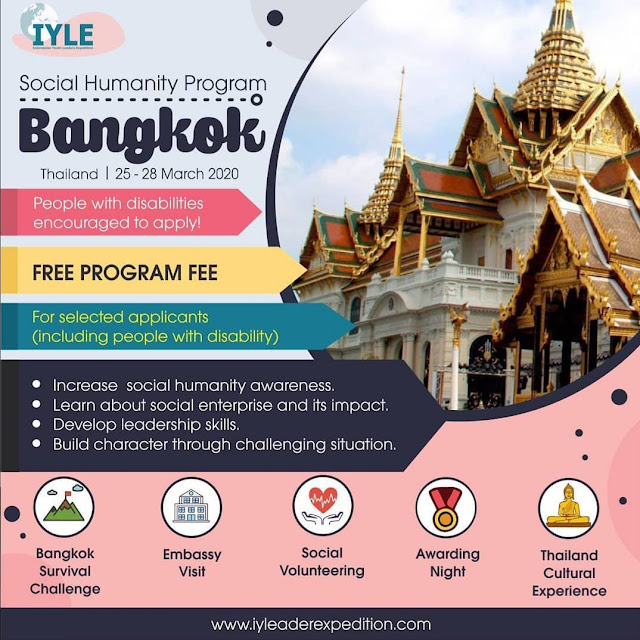 Pertukaran Pemuda Bersama IYLE Bertajuk Social Humanity Program di Bangkok, Deadline 30 Desember 2019