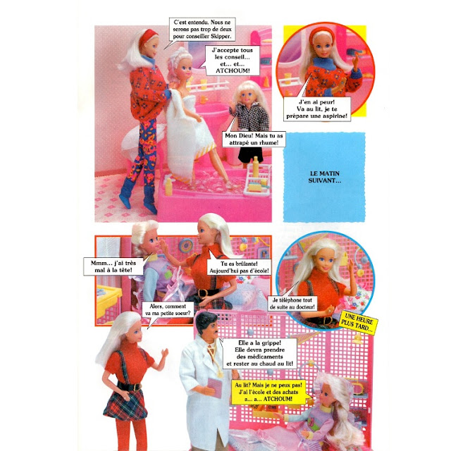 Troisième page des aventures de Barbie Fun Family, une grippe qui tombe mal.