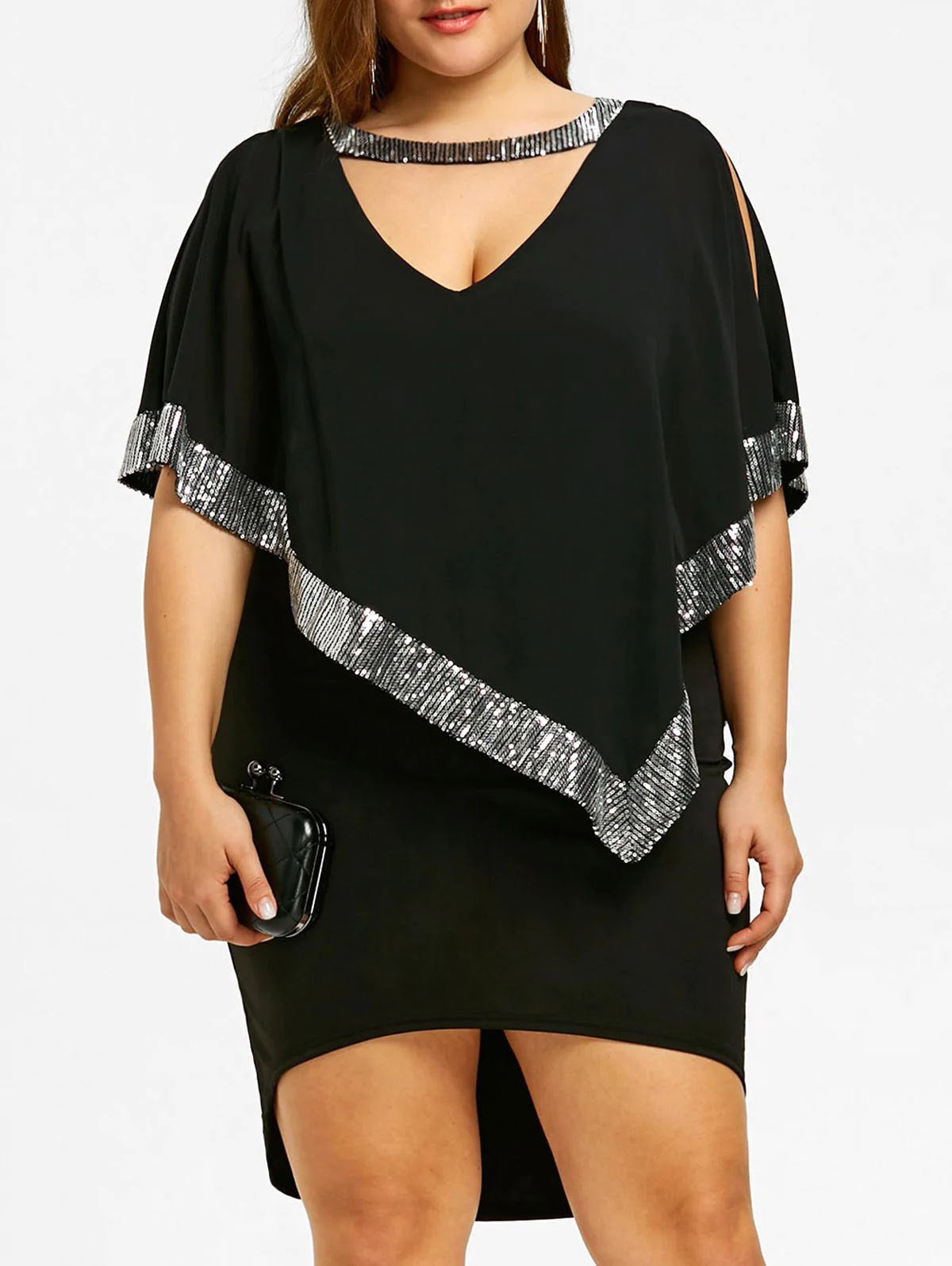 Plus Size Sparkly Capelet Dress