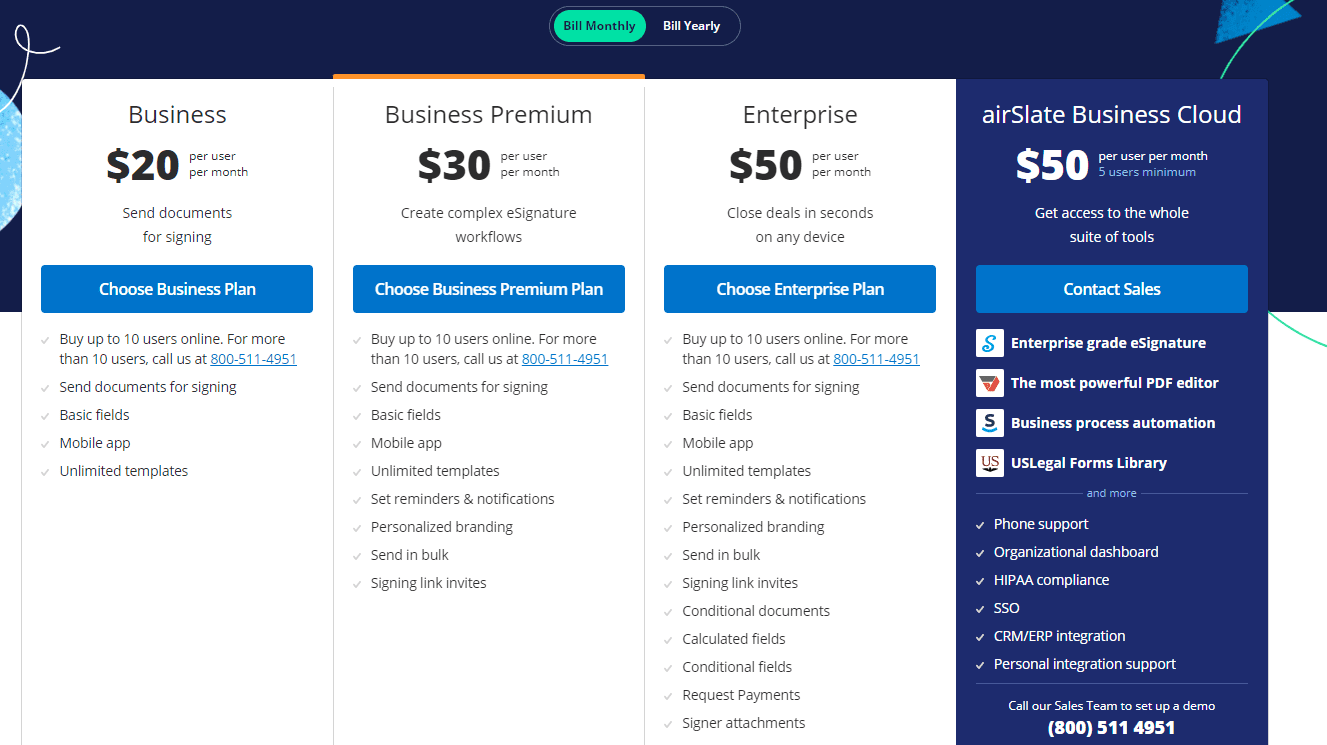 signNow Software Price table