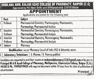 MAULANA ABUL KALAM COLLEGE RAIPUR VACANCY 2023 | मौलाना अबुल कलाम आजाद कॉलेज रायपुर में वेकेंसी