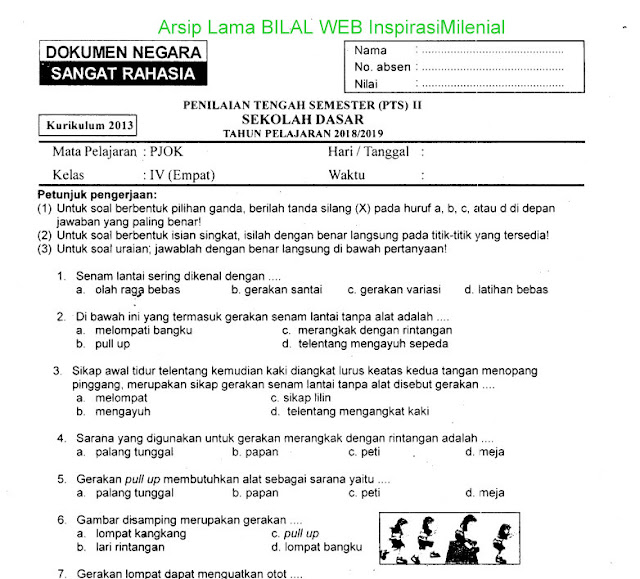 Download Soal Penilaian Tengah Semester (PTS) Genap PJOK Kelas 4 SD Terbaru Tahun 2019 Gratis