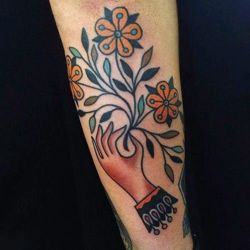 Flower Design Tattoo on Women Hand, Hand Tattoo designs of Flower, Women hand holding flower tattoos.