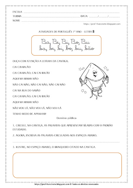 Atividades de Português 1º ano – Letra B