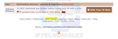 Cargar torrent en thepiratebay