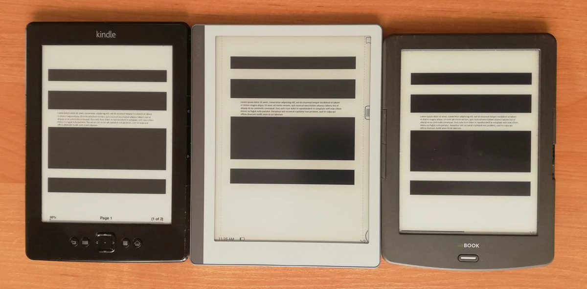 Onyx Boox Leaf z wyłączonym podświetlenie w porównaniu z Kindle 5 i InkBOOK Classic