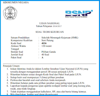 Soal Teori Kejuruan (STK) Seni Patung UN/UNBK SMK 2017/2018