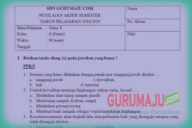 Soal UAS / PAS Kelas 6 Tema 8 K13 dan Kunci Jawaban Tahun 2024