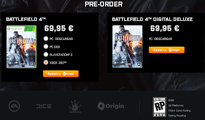Página de reserva del juego Battlefield 4