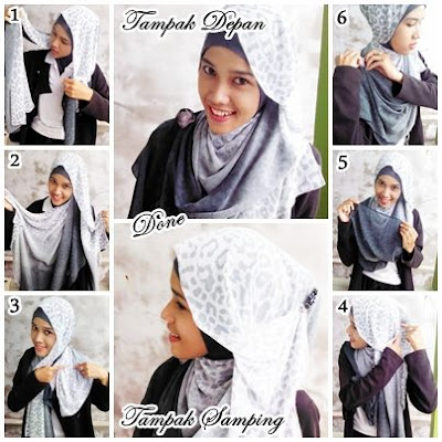 Cara Memakai Jilbab Shawl Chiffon Polkadot Style 2