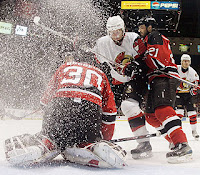 Brodeur gets snowed under, Devils vs. Senators 4/26/2007 Courtesy of Getty Images