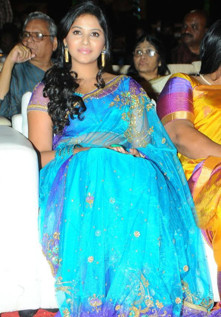Actress Anjali in Blue Transparent Saree Photos