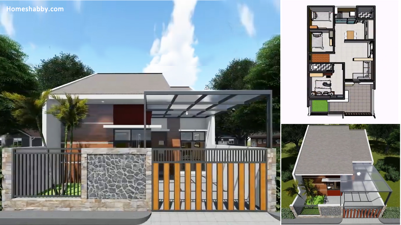 Desain Dan Denah Rumah Minimalis Modern 7X14 M Dengan 3 Kamar Tidur Juga Ada Mushola Dalamnya Homeshabbycom Design Home Plans