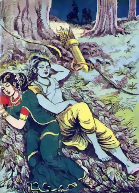 Sita and Rama Sleeping Guha and Lakshmana Conversing