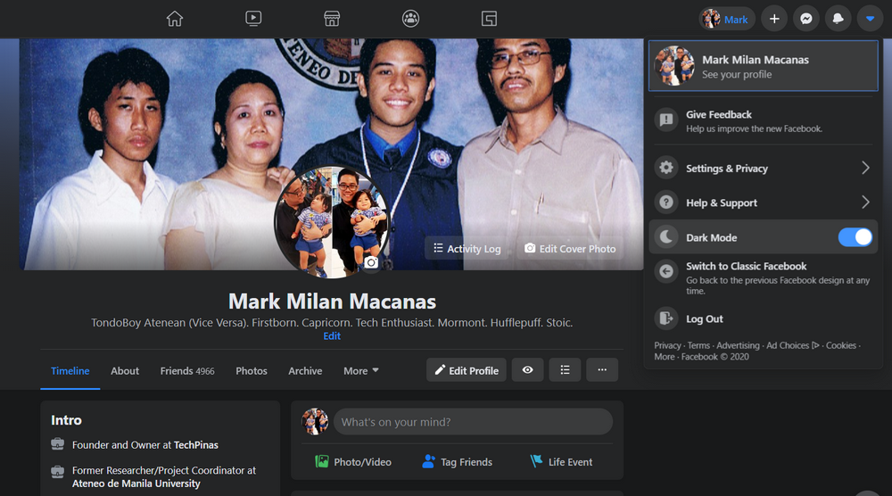 New Facebook, Facebook Dark Mode